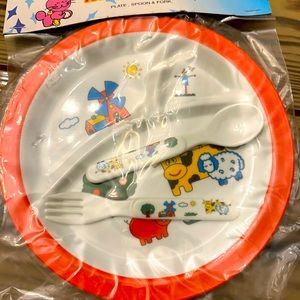 Melamine ware divided plate/spoon/fork in original packaging